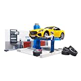 bruder 62110 - Bworld PKW-Werkstatt inklusive Roadster - 1:16 Auto-Werkstatt Mechaniker Spielzeug-Figur Rennwagen Caprio Sportwagen