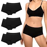 Desanlapi Panties Damen Boxershorts Baumwolle Hipsters Slips Sportunterwäsche für Damen Stretch Hotpants Baumwoll Unterhosen Damen Atmungsaktive Pantys 6er Pack Schwarz M