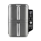 Ninja Double Stack XL Air Fryer Heißluftfritteuse, 9,5L Airfryer, Doppelkorb-Heißluftfritteuse mit 4 Kochstufen, 2 Körben, 2 Rosten, platzsparendes Design, 6 Kochfunktionen, 8 Portionen, Grau SL400EU