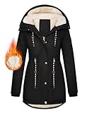 TOMEEK Damen Winterjacke Winter Warm Wintermantel Damen Lang Winterparka mit Teddyfell Gefüttert Kapuzenmantel Mantel Parka Damen-Mäntel Jacke Fleecemantel Skijacke(Schwarz,L)