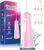 Munddusche Kabellos, Water Flosser for Teeth Mit 4 Modi & 8 Anpassbaren Stufen 7 Düsen 300ML Tank Munddusche für Zahnzwischenraumreiniger Zahndusche Mundspülung Elektrisch Oral Irrigator Zähne (Rosa)