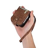 UEEBAI Hülle für Samsung Galaxy Z Flip 6 5G, 3 Kartenfäche Retro Leder Geldbörse Stoßfest Flip Wallet Case mit Handschlaufe Standfunktion Reißverschluss Handyhülle Magnetverschluss– Retro Braun