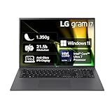 2024 LG gram 17 Zoll Notebook - 1350g Intel Core Ultra7 Laptop (32GB RAM, 2TB Dual SSD, 21,5h Akkulaufzeit, IPS Panel Anti-Glare Display, Win 11 Home) - Grau