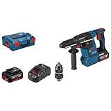 Bosch Professional 18V System Akku Bohrhammer GBH 18 V-26 F (inkl. 2x 5.0Ah Akku, Schnellladegerät GAL 1880 CV, Tiefenanschlag 210mm, Maschinentuch, Zusatzhandgriff, Schnellwechselfutter, L-BOXX)