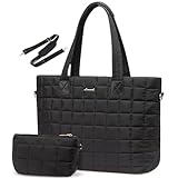 LOVEVOOK Laptoptasche Damen 15,6 Zoll，Laptop Handtasche Arbeitstasche Groß，Puffer Shopper Tasche Schulhandtasche Aktentasche Bürotasche Work Bag Women Schultertasche für Business Uni，Schwarz