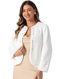 Allegra K Damen 2024 Winter Hochzeit Kunstpelz Jacke Langarm Taschen Fell Cropped Bolero Oberbekleidung Weiß S