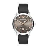 Emporio Armani Uhr für Herren, DreizeigerDatumswerk, 43mm Silbernes Edelstahlgehäuse mit Lederarmband, AR11277, Braun