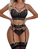 Lucyme Dessus Damen Unterwäsche Sexy Erotisch Lingerie Set Unterwäsche Frauen Flirty Babydoll Spitze Push Up BH Reizwäsche Dessous-Sets Für Damen Schwarz M