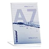 10 Stück VITAdisplays® DIN A7 Werbeaufsteller / Preishalter / Fotoaufsteller (7,4×10,5cm), Transparent aus original PLEXIGLAS® (10er Pack)