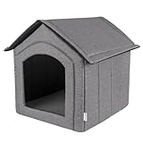 Petsona Hundehöhle Hundehütte Faltbare Mit Herausnehmbarem Dach Hundehaus Hundebett Katzenbett Haustierbett Schlafplatz Größe XXL, Grau