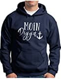 OM3® Moin Digga Hoodie | Herren | Anker See Meer Segeln Spruch Statement Friesland | Kapuzen|Pullover Navy, XXL