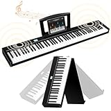 TERENCE E Piano 88 Tasten Faltbares Digital Keyboard Piano mit 1800mAh Batterie unterstützung MIDI-USB Audio-Bluetooth mit 2x5W Lautsprecher Sustain Pedal Notenständer Aufkleber Audiokabel Kopfhörer