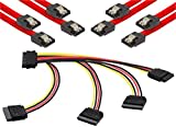 POPPSTAR SATA Kabel Set (Stecker gerade), 4x 0,5m Sata 3 Datenkabel, rot + 20cm 4-Fach Sata Y-Stromkabel Adapter