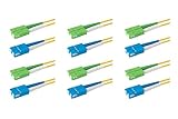 SpeedyFiberTX Glasfaserkabel SC/U auf SC/A Patchkabel, 6er-Pack, 25m, Grüne, blaue und weiße Stecker, Corning SMF-28 Ultra Singlemode 9/125um Glasfaser, Duplex Gelber LSZH Kabelmantel