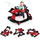 DREAMADE Lauflernhilfe, 4 in 1 Autoförmiger Lauflernwagen mit einstellbarer Geschwindigkeit, Musik & Licht, Babywalker Höhenverstellbar & Klappbar, Gehfrei Baby ab 6 Monate (Rot + Schwarz)