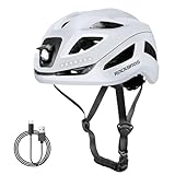 ROCKBROS Fahrradhelm mit Licht, MTB Helm Herren Damen mit USB 1800 mAh Atmungsaktiv 58-60 cm Weiß