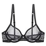 YANDW Sexy Durchsichtiger Nicht-Wattierter BHS Ungefüttert Bügel Spitze Mesh Ultra Dünner transparenter Bralette Schwarz, 95C