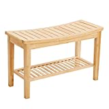 Bambus Hocker Badhocker 2 Etagen Duschhocker Wohnhocker Rutschfester Sitzhocker Sitzbank Bad Holzhocker mit Ablage Badezimmermöbel 75.5 x 30 x 46.5 cm