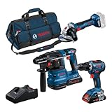 Bosch Professional 18V System Combo Kit: Bohrschrauber GSR 18V-55 + Winkelschleifer GWS 18V-7 + Bohrhammer GBH 18V-22 (inkl. 2x 4.0Ah ProCORE Akku, Schnellladegerät GAL 18V-40, Werkzeugtasche)