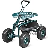 VEVOR Rollsitz Gartenwagenrollsitz aus Stahl bis 136kg belastbar Gartensitz Gartenwagen mit 25cm Griff und 45-54cm höhenverstellbarem Sitz Rollwagen 30PSI Reifendruck Arbeitssitz Gartensitz Grün