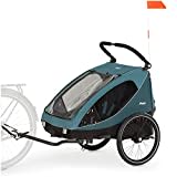 hauck 2in1 Fahrradanhänger & Buggy für 2 Kinder ab 6 Monaten bis 120 cm oder 22 kg Dryk Duo inkl. Deichsel, Kupplung, Buggyrad, Wimpel & Rücklicht, Zusammenklappbar, XL Kofferraum (Petrol)