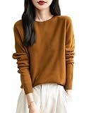 Chanyarn Damen Winterpullover Herbst Elegant 100% Merinowolle 2024 First-Line Ready to Wear Langarm nahtlosem Strick Rundhals Kaschmirpullover (Karamell,L)