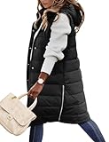 Yuson Girl Lange Jacke Weste für Damen Ärmellose Kapuzenweste Steppweste Damen Lang Winteroberbekleidung Weste Damen Lang Reißverschluss Mantel Outdoor Winterjacke Mit Tasche(Schwarz, S)