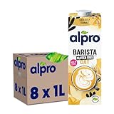 Alpro Haferdrink Barista, Glutenfrei, Pflanzliche Milchalternative, Vegan, Laktosefrei, UHT, 8x1L