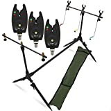 G8DS® Set Rod Pod Rutenhalter + Tragetasche inklusive 3 Bissanzeiger mit Lautstärkeregler Karpfen Angeln