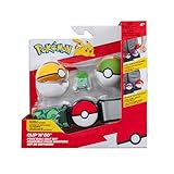 Pokémon PKW3646, Clip and Go Pokéball Gürtel Set, Nestball, Levelball & Bisasam, offizielles Set mit Figur