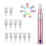 PELCAS Derma Microneedling Pen mit 7 Model LED Licht und 9 Geschwindigkeitsstufen Micro Needle Roller 0-2.5mm Electric Anti Aging Skin Device Falten Stretch Akne Haarausfall Porengröße 12 Stk. Nadeln