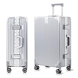 Aoliwei Hartschalen-Koffer Trolley Alu-Rahmen+PC Rollkoffer Reisekoffer Handgepäck Teleskopgriff, TSA, 4 Rollen (Silber, M)