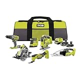 RYOBI 18 V ONE+ 10-tlg. Akku-Combo-Kit RCK186O-242SZL, Schlagbohrschrauber, Stichsäge, Handkreissäge, Multitool, Vibrationsschleifer, Handsauger, 2x Akkus (4,0Ah & 2,0Ah), Ladegerät, Werkzeugtasche