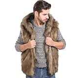 YuanDian Herren Weste aus Kunstpelz ärmellos Herbst Winter Künstlicher Fuchspelz Gillet mit Kapuze Weich Warm Fellimitat ärmellose Jacke Body Warmer Gelb S