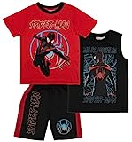 Marvel Avengers Spider-Man Black Panther Miles Morales Jungen Superhelden-T-Shirt, Tanktop und Mesh-Shorts-Set, Miles Morales, 4