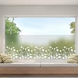 dktie Fensterfolie Blickdicht Sichtschutzfolie Fenster Milchglasfolie Blumenmuster Statische Aufkleber ohne Klebstoff Wiederverwendbar Geeignet für Wohnzimmer, Schlafzimmer, Küche 44.5x200cm