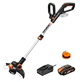 WORX 18V(20V MAX) Akku-Rasentrimmer WG163E.2, PowerShare, 2-in-1 Rasentrimmer & Kantenschneider Rasen, 90° drehbarer Trimmerkopf, Teleskopstiel, 2,0Ah Akk und Ladegerät