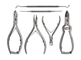 Rhein Instrumente Podologie-Set 6-teilig – Edelstahl-Set – bestehend aus 3x Nagelschneider – 1x Skinnipper – 1x Seitenschneider – 2x Nagelfeilen – für eine professionelle Behandlung im Nagelstudio