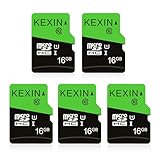 KEXIN Micro SD Karte 16GB 5 Stück Speicherkarte + Adapter UHS-1 MicroSDHC Speicherkarten Class 10 U1 C10 Memory Karte Mini SD Card TF Card für Smartphone, Tablet, Action-Kamera, Drohne und Notebook