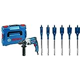 Bosch Professional Bohrmaschine GBM 13-2 RE (750 Watt, Tiefenanschlag 210 mm, L-BOXX 102 + 6x Expert SelfCut Speed Flachfräsbohrer Set (für Weichholz, Grobspanplatte, Ø 13-25 mm, Zubehör)