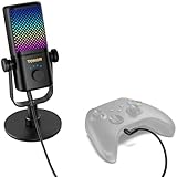 TONOR Gaming Mikrofon Kompatibel mit Xbox, Kondensator Mikrofon mit RGB, Mute/GAIN Kontrolle/Überwachung, 30 Std. Akkulaufzeit Microphone für Streaming/Podcasting, Kompatibel mit Capture Karten, TCX3