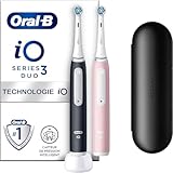 Oral-B iO Series 3 Elektrische Zahnbürste/Electric Toothbrush, Doppelpack, 2 Aufsteckbürsten, 3 Putzmodi für Zahnpflege, Magnet-Technologie, Reiseetui, Designed by Braun, matt black/blush pink