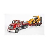 bruder 02813 - Mack Granite LKW mit Tieflader & JCB 4CX Baggerlader - 1:16 Transporter Schwertransporter Truck Baustelle Baufahrzeug Schaufelbagger