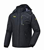 donhobo Herren Fleecejacke Winter Wasserdicht Warme Skijacken Outdoor Winddicht Camping Wanderjacke Hooded Regen Mantel Schwarz L