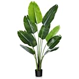 CROSOFMI Künstliche Paradiesvogel Pflanze 150cm künstliche Tropische Palme mit 10 Blättern perfekte künstliche Pflanzen im Topf für drinnen und draußen Haus Büro Garten Moderne Dekoration（1 Pack）