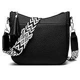 SOGYECS Kleine Handtasche Damen Mittelgroß Umhängetasche Damen Schwarz Crossbody Bag Damen Breiter Gurt Veganes Leder