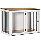 PawHut Hundekäfig Haustierkäfig Tierkäfig für kleine und mittelgroße Hunde Hundehütte Hundebox innen Dunkelwalnuss+Weiß 106 x 60 x 76 cm