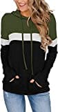 VIGVAN Hoodie Damen Sweatshirt Rundhals Farbblock Kapuzenpullover Streetwear Casual Pullover Langarmshirt Elegant Oberteile mit Taschen（XL,Grün