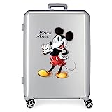 Disney 100 Mickey Joyful Mittelgroßer Koffer, Grau, 48 x 70 x 26 cm, starres ABS, integriertes TSA-Schloss, 81 l, 2 kg, 4 Doppelräder