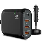 HUNDA USB C Auto Ladegerät,119W USB C Kfz Ladegerät 4-Port mit 65W USB-C PD 3.0 Anschluss und 54W 3 Port QC3.0, Zigarettenanzünder USB Ladegerät für iPhone 11/12/Xs/XR/X/8, iPad, Laptop and More